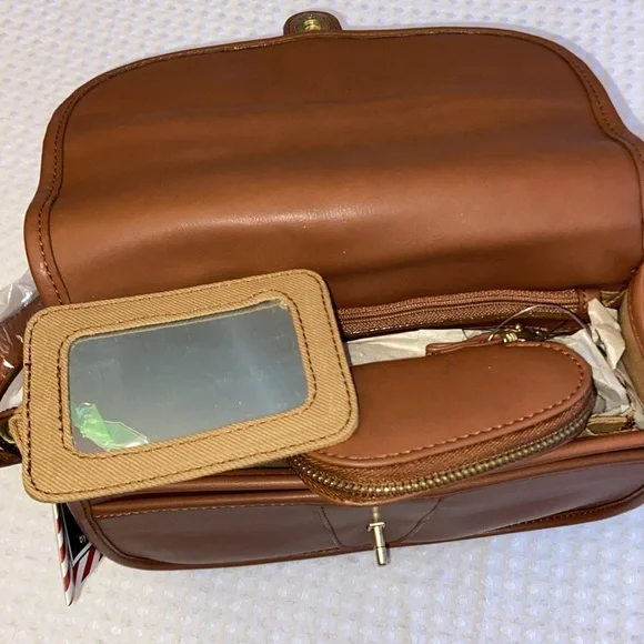 NEW! Vegan Leather Crossbody Purse Bag British Tan Brown - Picture 10 of 17